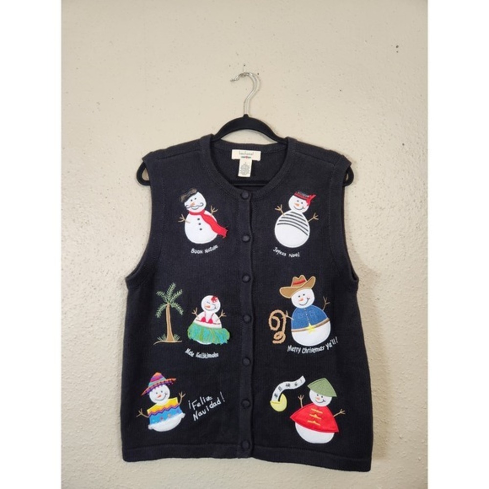 Bechamel Christmas Vest Novelty Snowman Holiday Sweater Vest Black Large